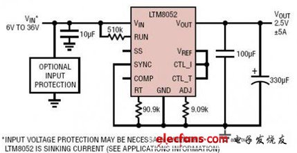 ±5A、2.5V (两象限) μModule 稳压器电路图,第2张
